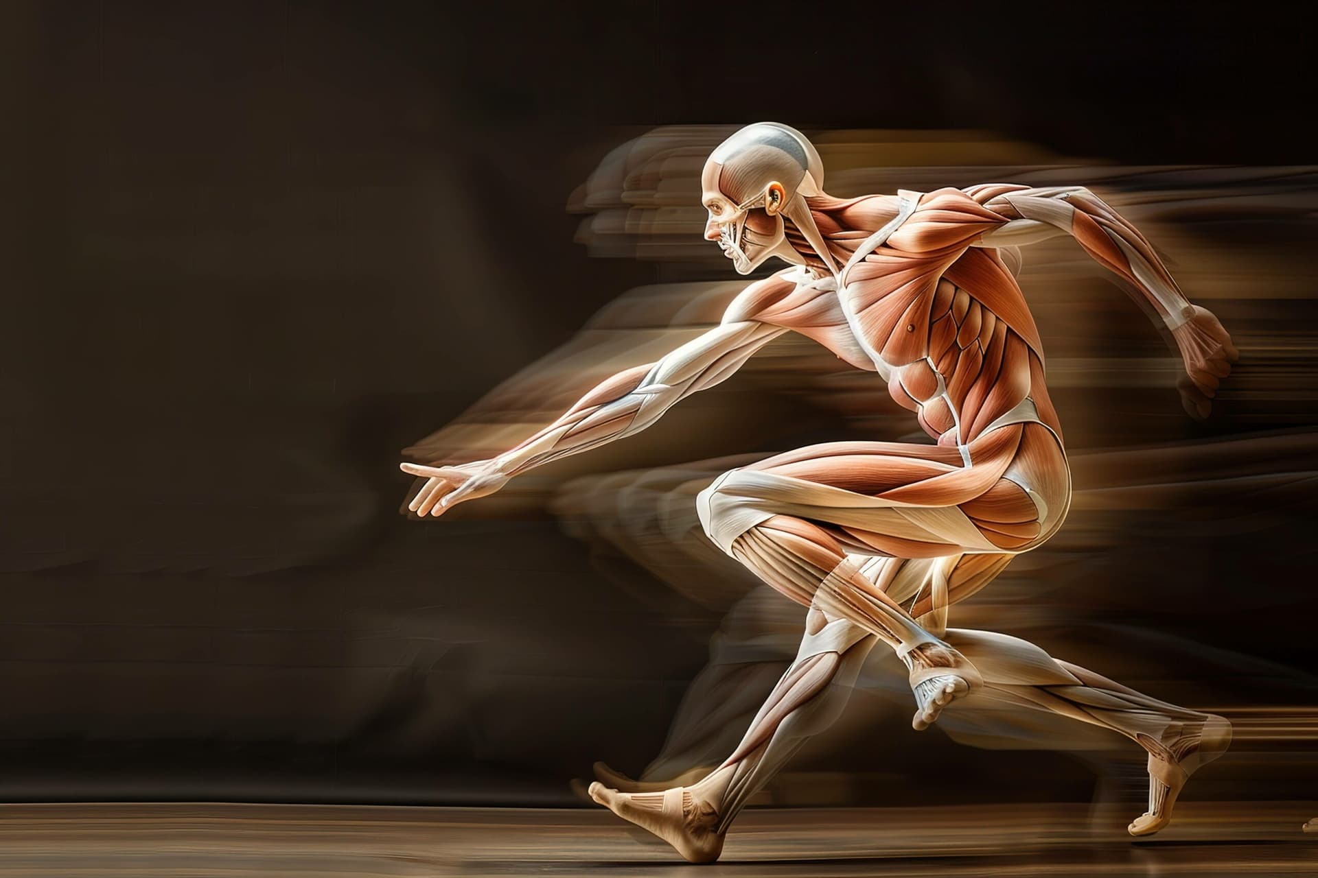 Anatomical muscle figure illustrating clinical approach to movement therapy